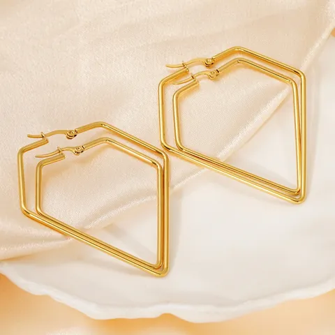 Geometric Hoop Earrings 18K Gold Plated Stainless Steel Pentagonal Rhombus Minimalist Statement Jewelry For Women