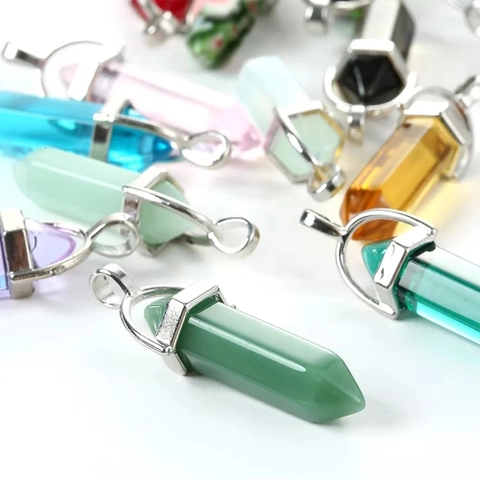 Zeshoekige Kolom Kristalsteen Hanger Ketting Natuursteen Genezing Punt Amethist Kwart Legering Sieraden Voor Vrouwen