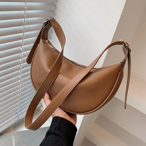 Borsa Hobo A Mezzaluna In Pelle PU Minimalista Colore Solido Tracolla Regolabile Borsa A Spalla Retro Per Donne
