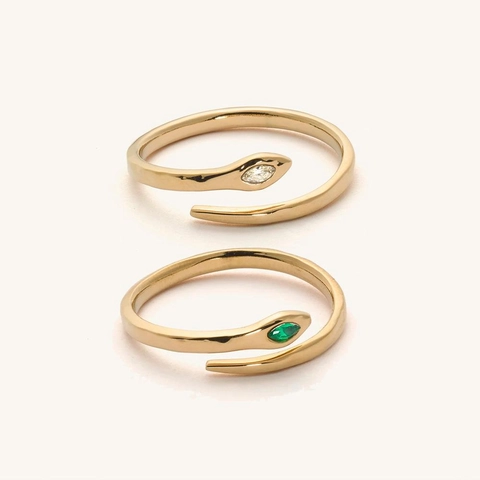 Bague Serpent Laiton Plaqué Or 18K Zircone Cubique Minimaliste Luxe Ajustable Bijoux De Doigt Animal Pour Femmes