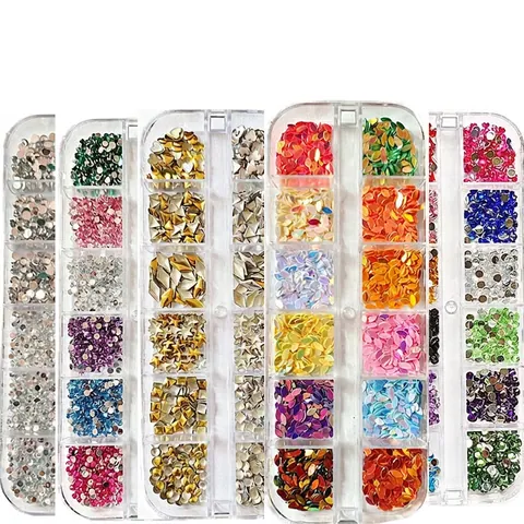 Multi Color Nail Art Straßsteine Herz Stern Schmetterling Flatback Harz Nieten Glitzer Pailletten Mit Organizer