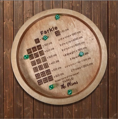 Wooden Dice Tray Round Farkle Board Game With Engraved Rules And Translucent Dice For Family Party Entertainment Desktop