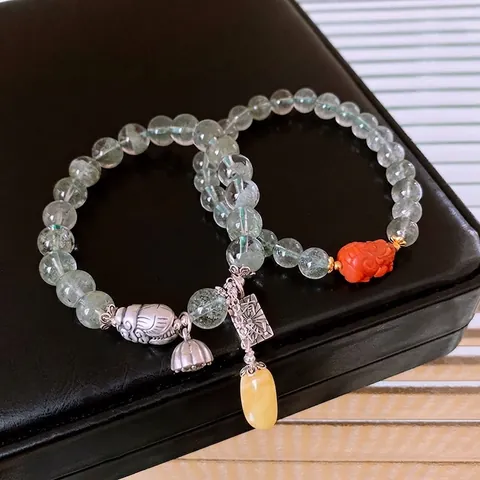 Green Phantom Kristall Armband Mit 925 Sterlingsilber Lotus Bienenwachs Südrot Achat Retro Chinesischer Stil Schmuck