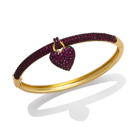 Heart Pendant Bangle Bracelet Copper Micro Pave Cubic Zirconia Luxury Elegant Open Cuff For Women