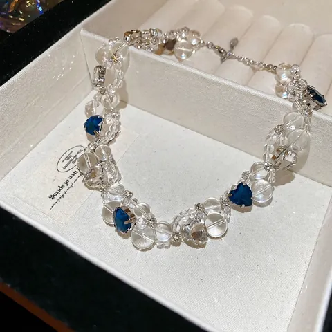 Collana Di Perline Di Cristallo A Forma Di Cuore Choker Con Strass Gioielli Fatti A Mano Blu Bianco