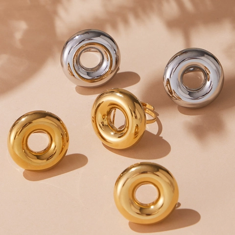 Dikke Donut Ring Roestvrij Staal 18K Verguld Hol Gepolijst Minimalistisch Verstelbaar Sieraden Voor Dames