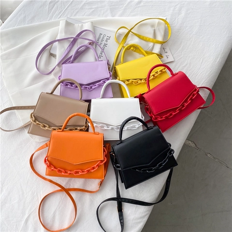 Borsa A Tracolla Da Donna In Pelle PU Catena Grossa Borsa A Mano Piccola Borsa Quadrata Con Patta Stile Urbano