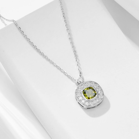 Collar con Colgante de Circonia Cuadrada de Plata de Ley S925 para Mujer Joyas de Lujo con Piedra Preciosa Verde Regalo