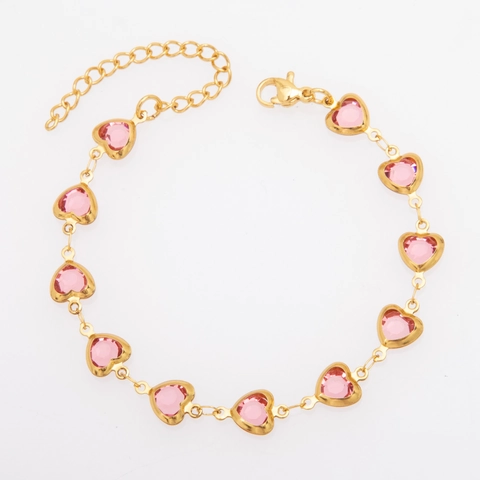 Fashion Gold Stainless Steel Heart Rhinestone Bracelet Anklet Necklace Waist Chain For Women Colorful Crystal Heart Jewelry
