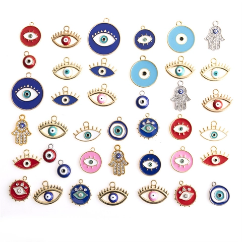 Evil Eye Hamsa Hand Charms Legierung Emaille Strass Gemischte Formen DIY Schmuckherstellung Zubehör