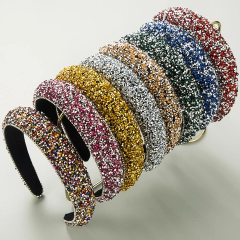 Fashion Rhinestone Padded Headband For Women Retro Wide Sparkly Crystal Hairband Elegant Glam Headwear Accessories