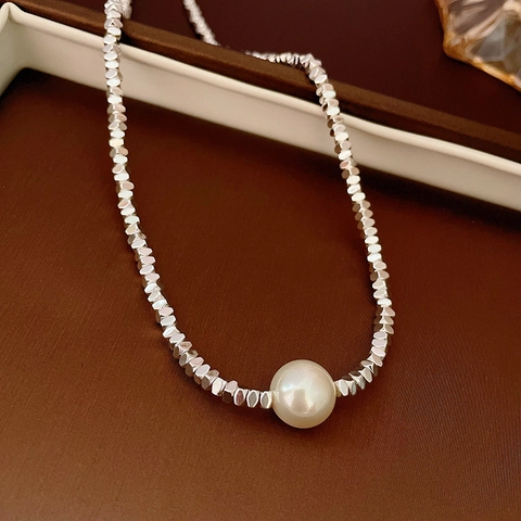 Süßwasserperlen Halskette Unregelmäßige Kupferperlen Geometrische Minimale Schlüsselbeinkette Schmuck Für Damen Elegant