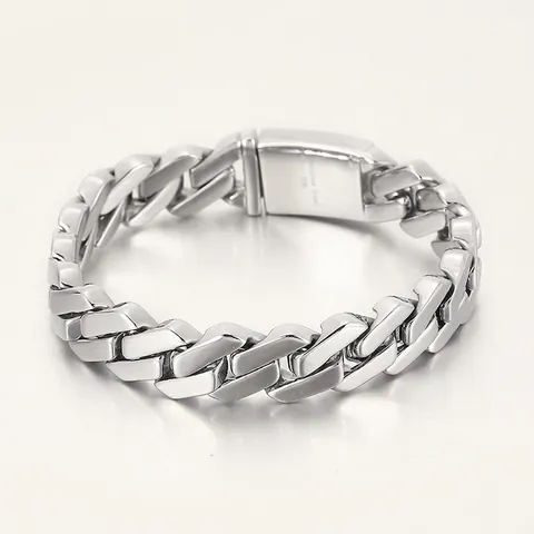 Pulsera De Cadena De Eslabones Cubanos Acero Inoxidable 316L Pulido Punk Hip Hop Joyería Para Hombres Y Mujeres Color Plata