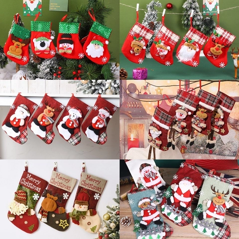 Calze Di Natale Lino Iuta Ornamenti Sospesi Festivi 3D Babbo Natale Pupazzo Di Neve Renna Sacchetti Regalo