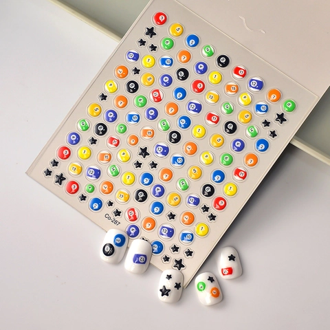 Billiards Pool Table Ball 5D Relief Nail Art Stickers Numbered Designs And Stars Waterproof DIY Manicure Decoration For Women