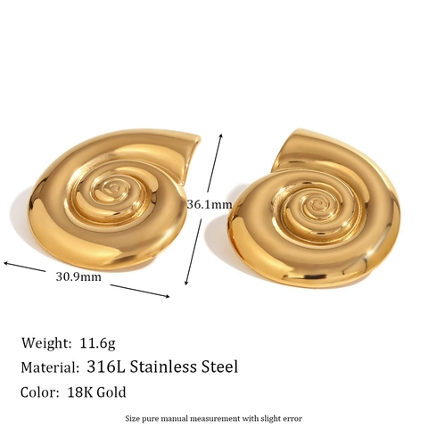 Conch Snail Shell Necklace Earrings 18K Gold Plated 316L Stainless Steel Faux Artificial Baroque Pearl Women French Vintage Design