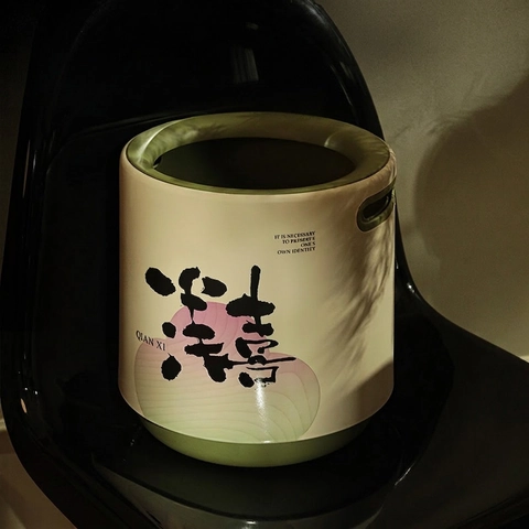 Decorative Trash Can Round Double Layer Thick Plastic Portable Large Capacity New Chinese Style Calligraphy For Living Room