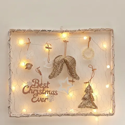 Weihnachts Wanddekoration Mit LED Lichterkette Holz Geflochtenem Netzrahmen DIY Feiertag Haus Party Ornamente Ins Stil