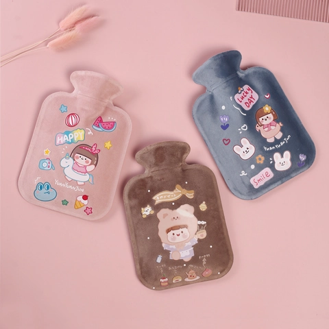Cartoon Plush Hot Water Bottle Soft Cover Water-Fillable PVC Hand Warmer Bag For Belly Bed Warm Leak-Proof Cute Design