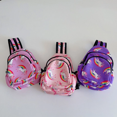 Bolso Bandolera Niños Estampado Unicornio Arcoíris Lindo Nylon Poliéster Mini Riñonera Para Niñas Niños Pequeños Viaje Correa Ajustable