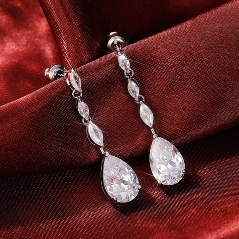 Pear Cut Zircon Dangle Earrings Copper Rhodium Plated Marquise Stone Luxury Bridal Wedding Banquet Jewelry For Women
