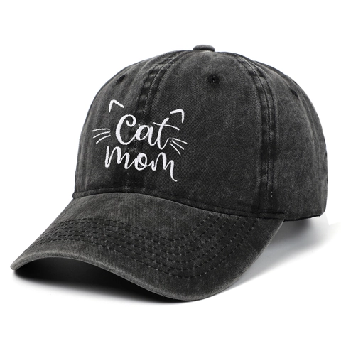 Vintage Washed Cotton Baseball Cap Cat Mom Embroidery Adjustable Casual Outdoor Sun Hat For Pet Lovers Gift