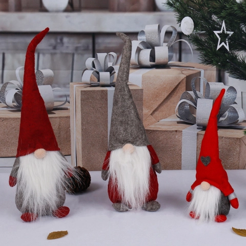 Christmas Gnome Doll Faceless Rudolph Plush Ornament Long Beard Pointed Hat Holiday Home Tabletop Decor Handmade Felt