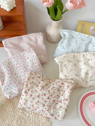 Floral Makeup Bag Large Capacity Polyester Canvas Cosmetic Organizer Portable Travel Storage Pouch Korean Ins Style Women