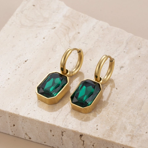 Geometric Rectangular Zircon Drop Earrings Stainless Steel Gold Plated French Luxury Style Jewelry For Women