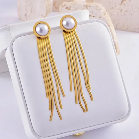 Pendientes De Borla Larga Acero Inoxidable Perla Artificial De Imitación Turquesa Geométrico Cadena De Serpiente Joyería Para Mujeres Fiesta