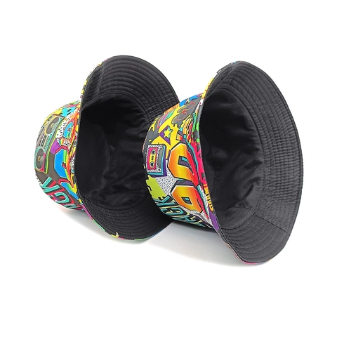 Cappello Da Pescatore Stampa Retro Anni 80 90 Reversibile Poliestere Protezione Solare Pop Art Graffiti Per Donna Unisex