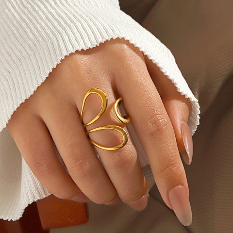 Anello A Linea Geometrica Cava Minimalista In Acciaio Inossidabile Fascia Aperta Regolabile Gioielli Retro Hip Hop Per Donne