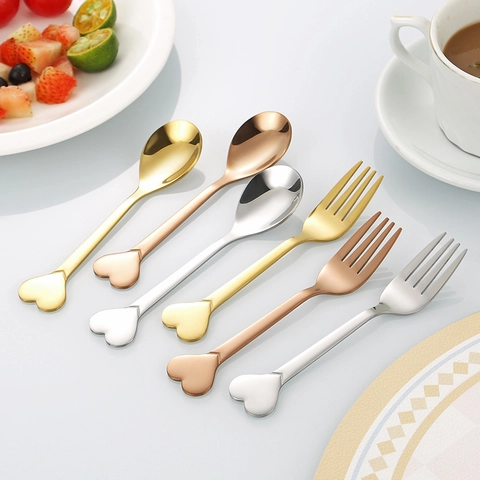 Herzförmige Löffel Und Gabeln Edelstahl Spiegelpoliert Kaffee Dessert Obst Geschirr Kreative Süße Geschenkidee