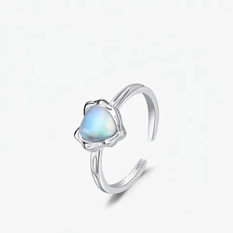 Anello Regolabile In Argento Sterling 925 Con Pietra Di Luna A Forma Di Cuore Bordo Irregolare Gioielli Stile Semplice Per Donna