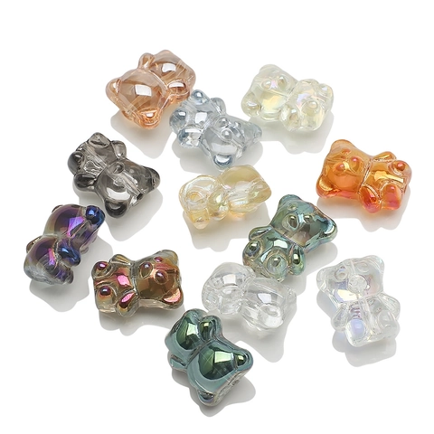 3D Bear Shaped Beads Iridescent Crystal Glass Middle Hole For DIY Jewelry Making Necklace Bracelet Phone Chain Accessory