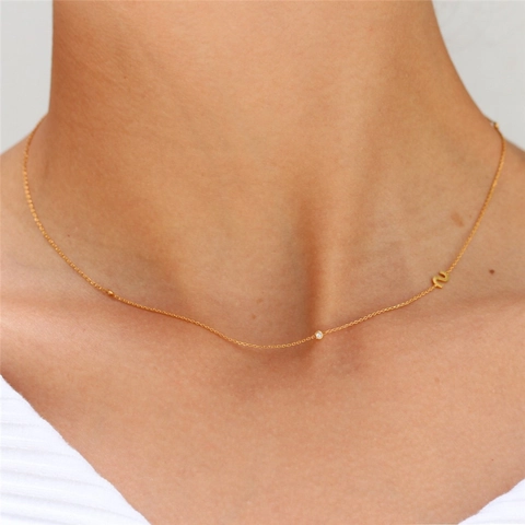 Collana Con Lettera Iniziale In Acciaio Inossidabile Placcato Oro Pendente Zircone Catena Sottile Gioielli Di Moda Donna