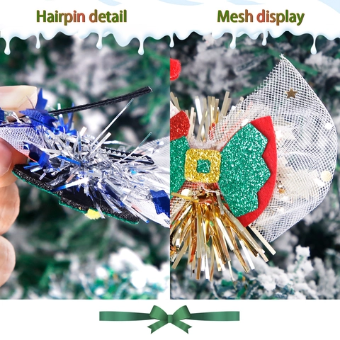 Fermagli Per Capelli Natalizi Babbo Natale Pupazzo Di Neve Renna Albero Glitter Feltro Rete Mollette Metallo Accessori Festa