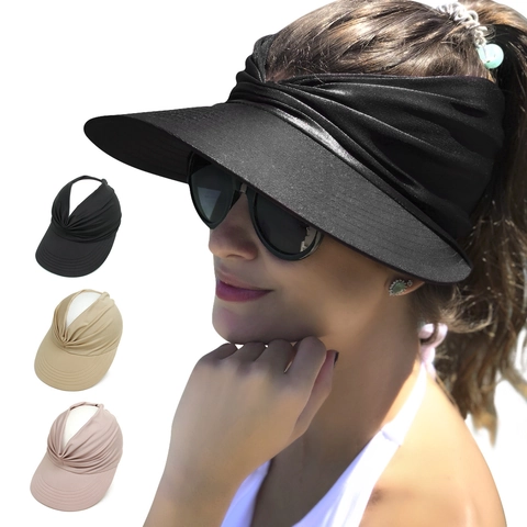 Sonnenblende Hut Damen Plissee Oben Offen Sommer UV Schutz Breiter Rand Draußen Strand Reisen Modisch Polyester