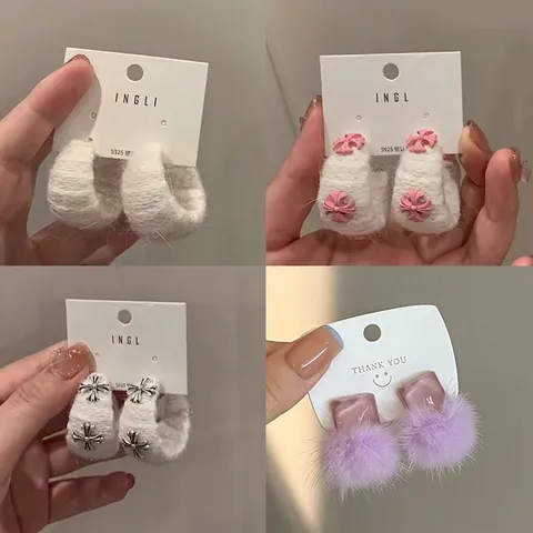 Plüsch Flauschige Hoop Drop Ohrringe Mit 925 Sterling Silber Ohrstecker Winter Koreanischen Stil Blume Herz Kreuz