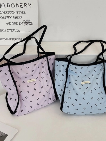 Large Capacity Tote Bag Polyester Bow Print Casual Shoulder Bag For Women Sweet Korean Style