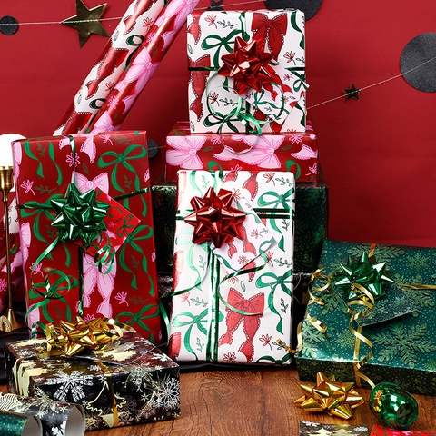 Rotolo Carta Regalo Metallizzata Alluminata Natale Fiocco Neve Albero Fiocco Motivi Per Compleanno San Valentino Vacanze Decorativo