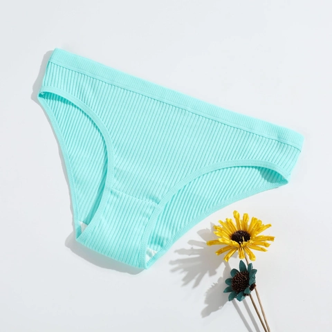 Women Panties Ribbed Cotton Breathable Low Waist Solid Color Briefs Underwear Skin Friendly Soft Lingerie For Girls