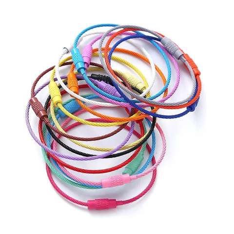 Colorful Stainless Steel Wire Keychain Rings With Screw Lock Durable Flexible Cable Loop For Luggage Tags And Key Management