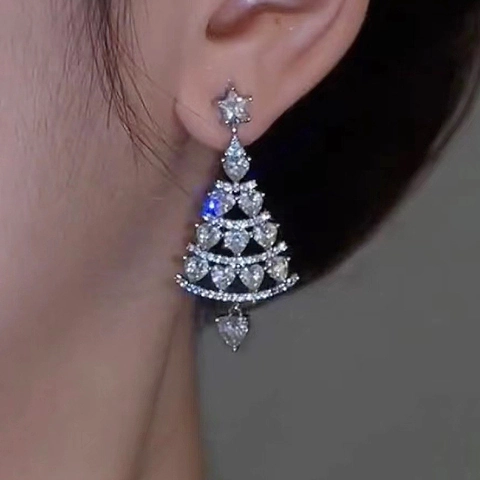 Christmas Tree Drop Earrings Made Of Copper And Micro Set Zircon Star Top Heart Dangle Festive Jewelry For Women