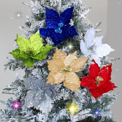 Künstliche Weihnachtssterne Blumen Samt Glitzer Floral Picks Für Weihnachtsbaum Deko Feiertag Party Hochzeit Ornamente