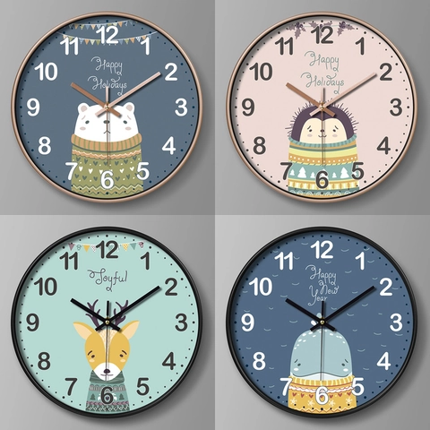 Wandklok Rond Stil Quartz Cartoon Dier Plastic Decoratieve Kinderkamer Thuis