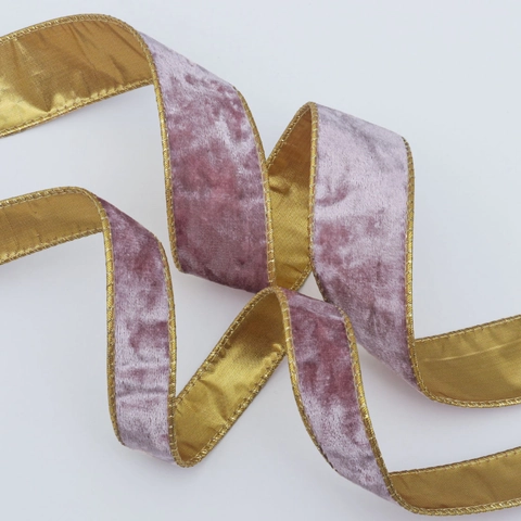 Velvet Ribbon With Wired Gold Metallic Edge For Christmas Decoration Gift Wrapping DIY Crafts Double Sided Shimmery Luxurious
