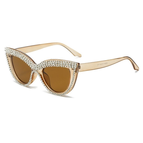 Cat Eye Zonnebril Strass Oversized UV400 Bescherming Kristal Versierd Feest Mode Retro Punk Brillen Vrouwen