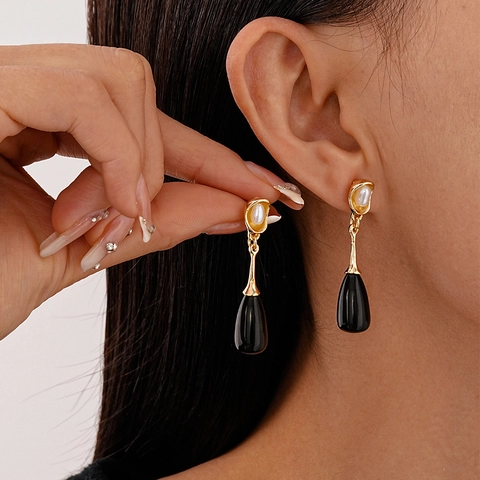Pendientes De Gota De Agua Estilo Francés Vintage Aleación Resina Perla Artificial De Imitación Con Poste De Plata Elegantes Para Mujer