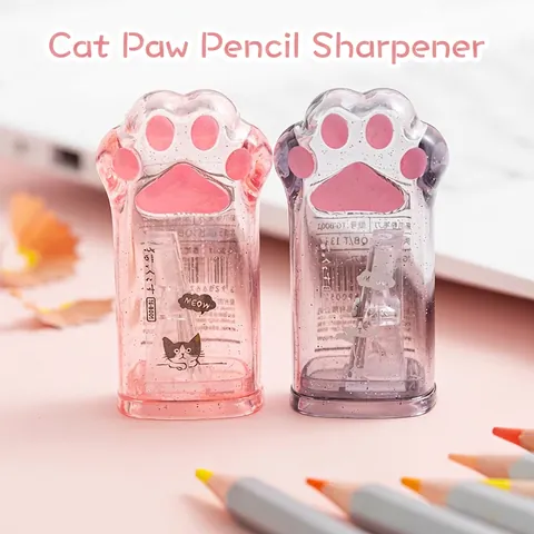 Taille-Crayon Patte De Chat Mignon Manuel Plastique Transparent Paillettes Papeterie De Bureau Pour École Enfants Étudiants Kawaii